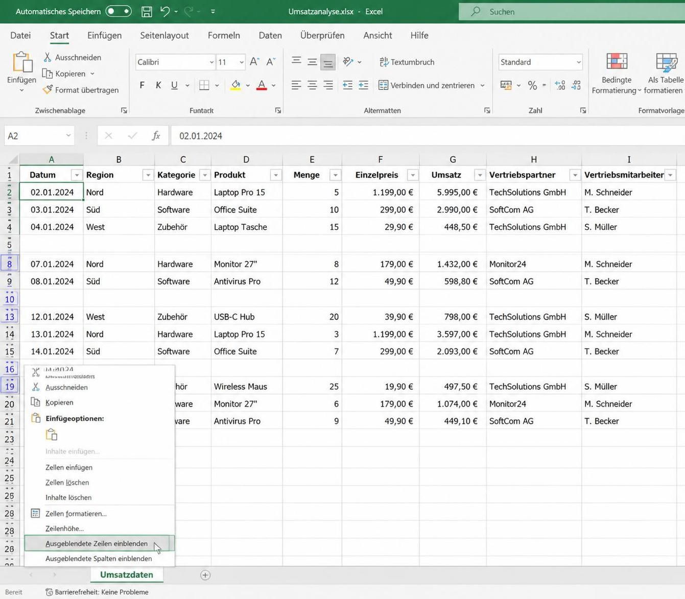 erfahren sie, wie sie in excel leere zeilen schnell löschen und ausgeblendete zeilen einfach wieder einblenden können. praktische tipps und schritt-für-schritt-anleitungen für effizientere tabellenbearbeitung.
